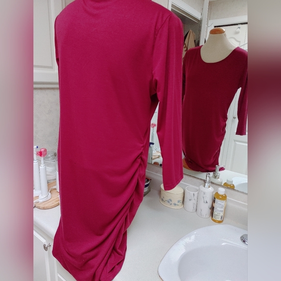 Midi Casual Tee Shirt Dress Burgundy With Side Details Tulip Front Hem Size XL - Picture 5 of 7